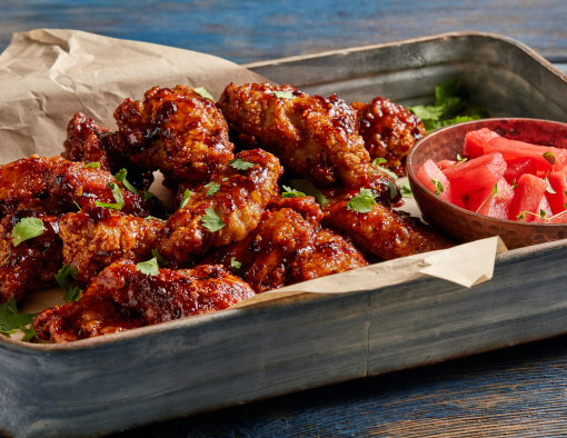 BBQ Hoisin breaded wings with pickled watermelon