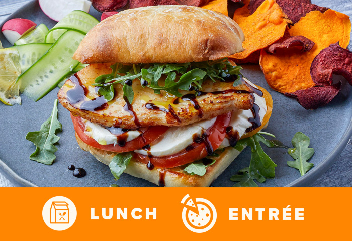 Roasted chicken caprese sandwich