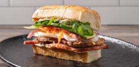 Breakfast Banh Mi on a black plate