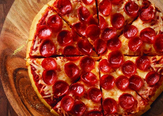 Image of new Hillshire Farm® Cupping Pepperoni topping our Detroit-style Cupping Pepperoni Pizza.