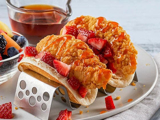 Chicken and pancake breakfast tacos 