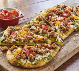 Pesto Italian Sausage Flatbread plated