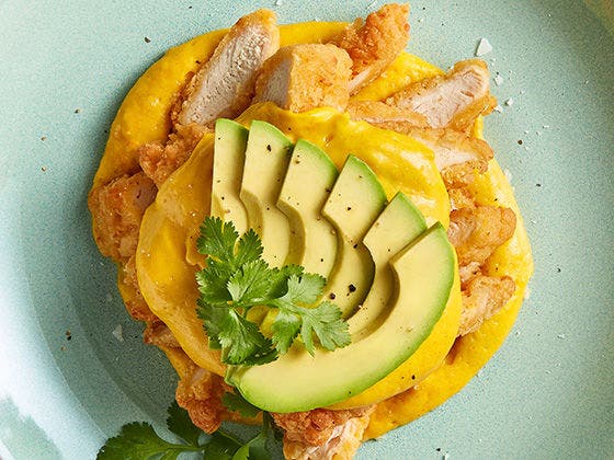 Chicken tenders, avocado and causa potatoes