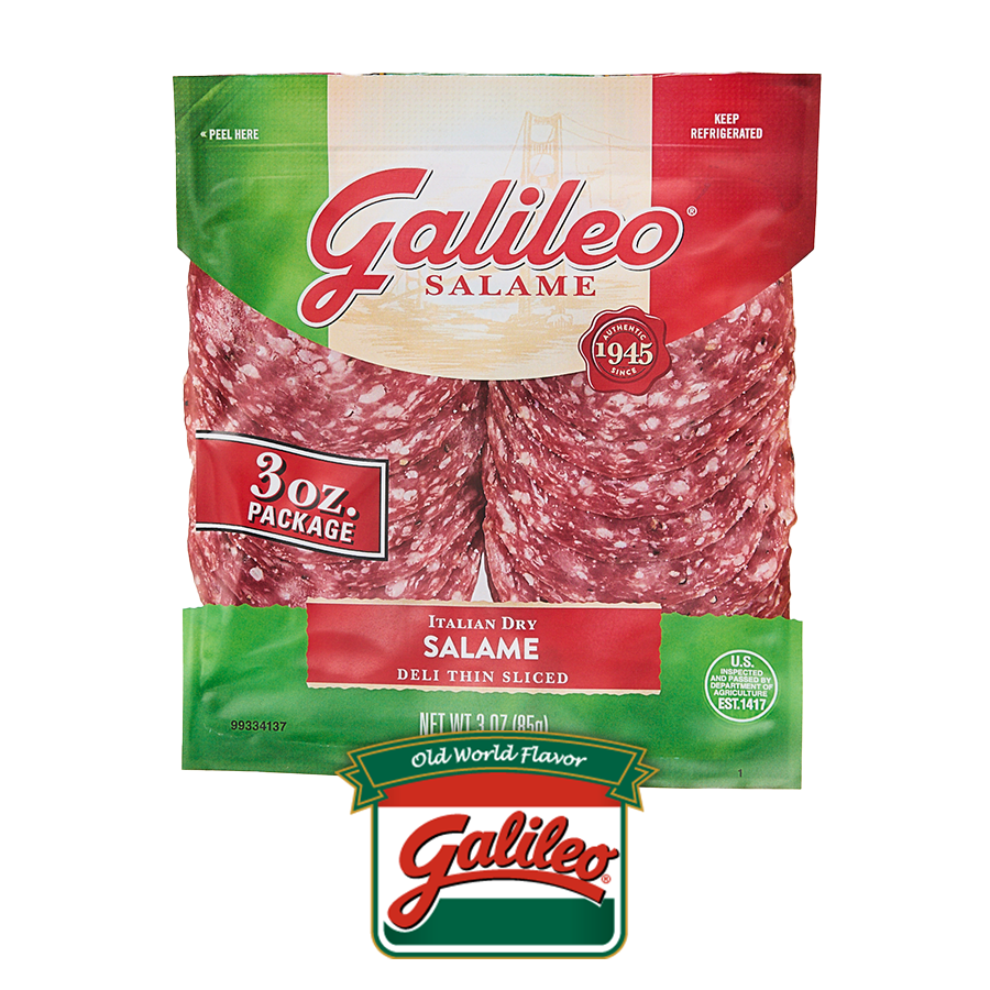 Galileo® Gourmet Snacks- Galileo® Italian Dry Salame Thin Sliced, 12/3 oz.